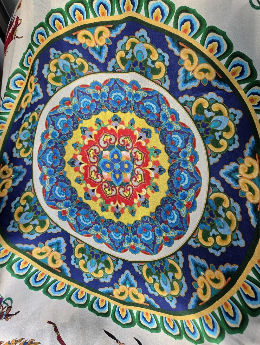 Vintage 100% Silk Scarf Hand Rolled Hem.  DunHuang Art 43x41